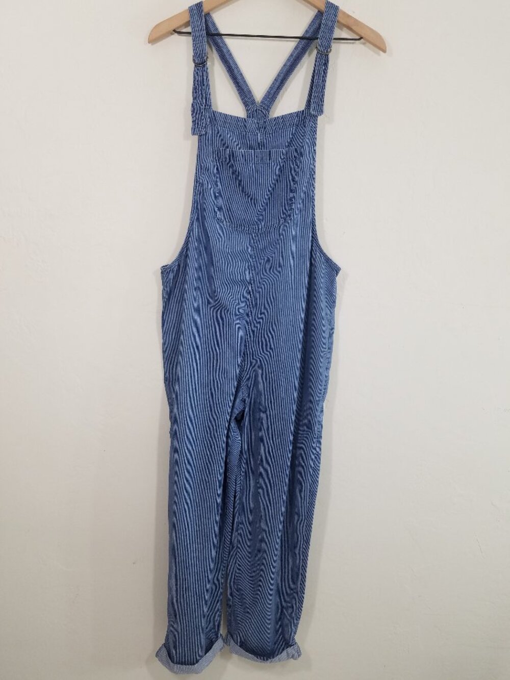 Aerie Conductor Overall Cotton Striped Cuffed Legs Blue Size M
